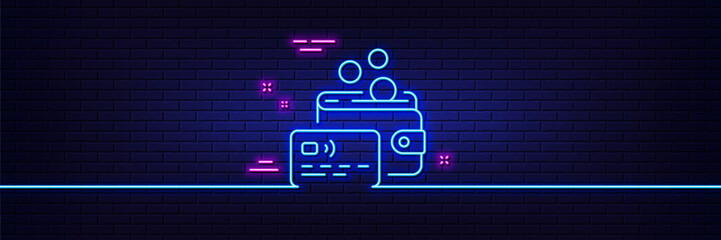 Poster - neon light glow effect. credit card line icon. bank money payment sign. wallet coin pay symbol. 3d l