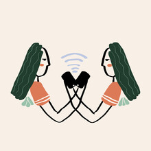 Illustration Of W Letter Font With Woman Holding Smartphone With Wi Fi Sign
