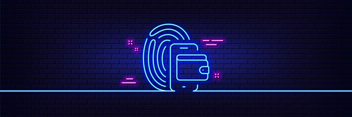 Poster - neon light glow effect. wallet line icon. money purse sign. fingerprint cash symbol. 3d line neon gl