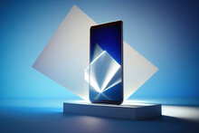 Futuristic Smartphone Model With Bright Geometric Wallpaper