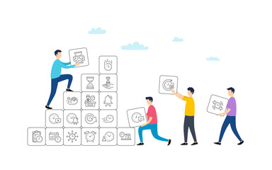 Poster - Time line icons. People team work concept. Set of Calendar, Time management timer and Delivery service linear icons. Checklist, Stopwatch timer and hourglass. Vector