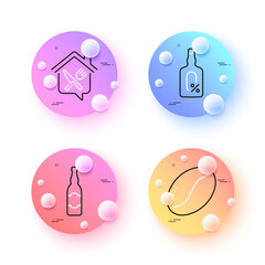 Beer bottle, Alcohol free and Coffee beans minimal line icons. 3d spheres or balls buttons. Food delivery icons. For web, application, printing. Vector