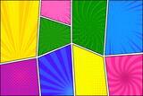 Fototapeta Tęcza - Comic book page template of colorful frames. Vector illustration
