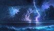  a painting of a lightning storm over a body of water.  generative ai