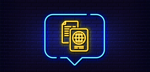 Poster - neon light speech bubble. passport document line icon. id file page sign. office note symbol. neon l