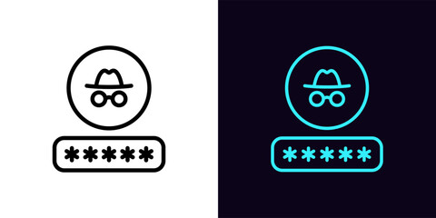 Poster - Outline password icon, with editable stroke. Input password with incognito sign, private access pictogram. Hacker attack, personal data theft, account hacking, spying, internet security.
