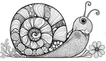 A Cute Coloring Book For Children That Is Still Black And White, But Waiting For Colors And Then It Will Become A Wonderful Colorful Snail