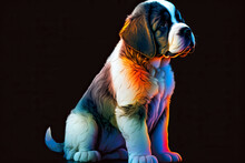 Cute St. Bernard Puppy In Neon Colors. Generative AI.