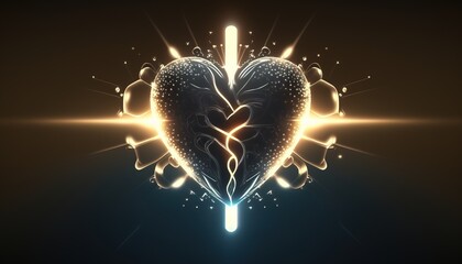 Poster - A heart shaped object with a glowing background and a star burst in the middle of it highly detailed digital art a hologram holography
