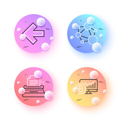 Aufkleber - Bitcoin chart, Left arrow and Integrity minimal line icons. 3d spheres or balls buttons. Typewriter icons. For web, application, printing. Vector