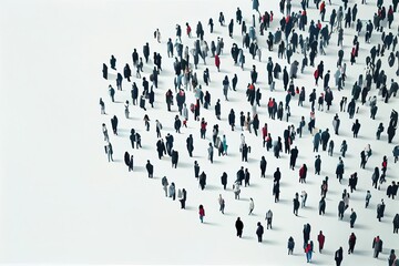 Poster - A large group of people standing in the snow together all facing different directions all facing different directions golden ratio illustration a microscopic photo les automatistes