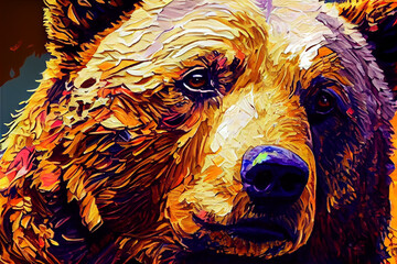 Sticker - Palette knife oil painting of a grizzly bear generative ai