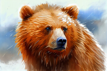 Sticker - Palette knife oil painting of a grizzly bear generative ai