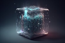 A Cube With Bubbles And Water Inside Of It On A Black Background With A Blue And Pink Background Ice A 3d Render Computer Art