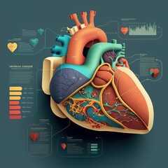 Poster - A diagram of the human heart with all its functions and functions in it including the heart anatomical computer graphics neoplasticism