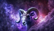 Astrology in Space, Aries Zodiac Sign in space with nebulas and stars, Generative AI