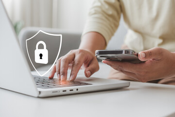 Wall Mural - Devices password protection to verify user before connect to internet. Password verification concept
