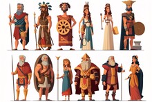 A Set Of Ancient Greek And Roman Characters In Different Poses And Costumes With Weapons And Armor 2 D Game Art Concept Art Incoherents
