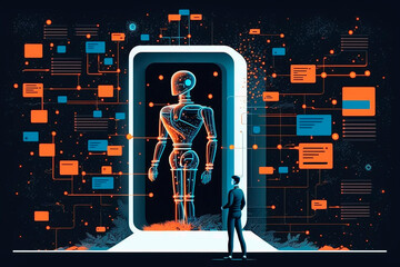 artificial intelligence data algorithm tiny person concept. Technology analysis for perfect automation and smart logic system learning with machine optimization, concept of automation, generative ai