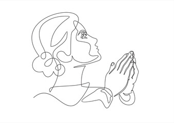 Woman Pressed Two Hands Together in Prayer Position . Action for Prayer, Gratitude, Greeting and Thankful Isolated on White Background