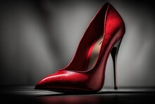  A Red High Heeled Shoe Is Shown In The Dark.  Generative Ai