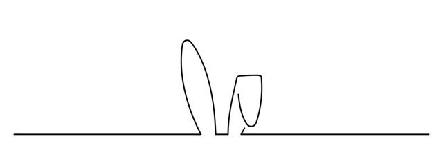 easter bunny ears one line art, rabbit lineart, black line vector illustration, editable stroke, hor