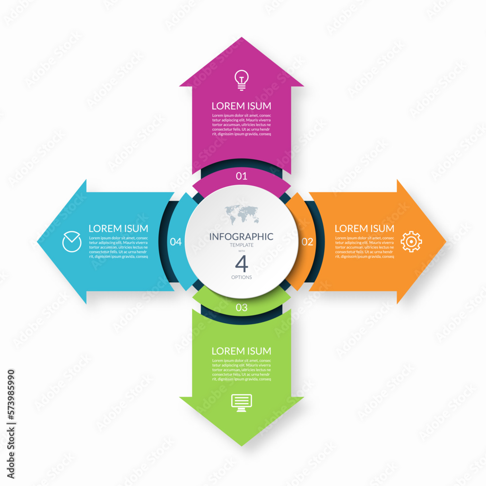 Vector de Stock Infographic circle with 4 arrows directed from the ...
