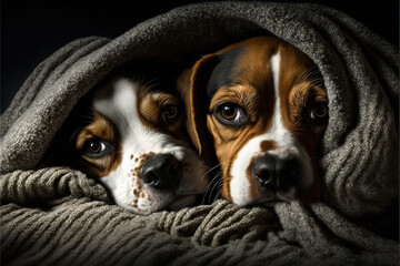 dogs under blanket together