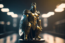 Black And Gold Spartan Statue - Generated By Generative AI