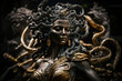 Black and gold statue of Greek sculpture, Medusa - Generated by generative AI