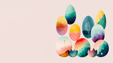 Flat Style Night Forest With Mountain In Egg Shapes For St Patricks Day Concept.