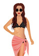 Woman wearing summer bra and pareo. vector illustration