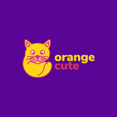 Wall Mural - mascot animal pets cat orange long tail cute fat logo design vector