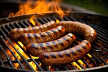 Grilled Sausages. Food Grilling Was The First And Basic Method Of Food Preparation. AI Generated