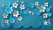  A Blue And White Floral Background With A Blue Border And White Flowers On It, And A Blue Background With White And Blue Flowers On It.  Generative Ai