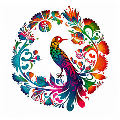 Poster - Modern design with flowers and bird silhouette for t-shirt printing design and various uses, on white background, generative ai