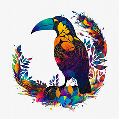 Wall Mural - Modern design with flowers and bird silhouette for t-shirt printing design and various uses, on white background, generative ai