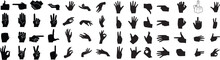Silhouettes Of Hands Poses. Hand Holding And Pointing Gestures, Fingers Crossed, Fist, Peace And Thumb Up. Hands Pose Set