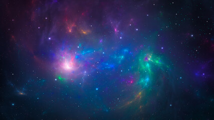 Wall Mural - Space background. Colorful blue and violet nebula with star field. 3D rendering