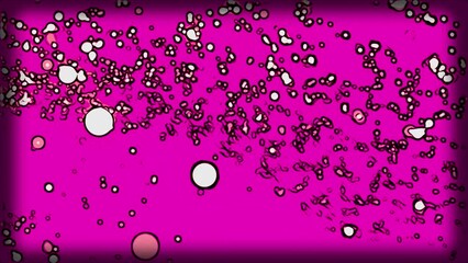 Poster - Rich pink and purple background. Motion. White moving bubbles in large numbers made in computer graphics.