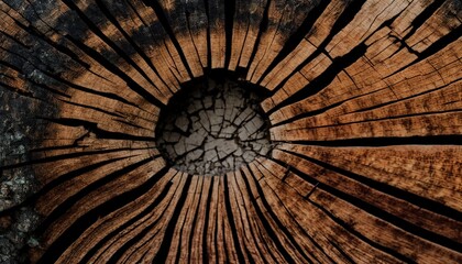 Wall Mural -  a close up view of a wooden structure with a circular hole in the center of it's woodgrain, with a black background.  generative ai