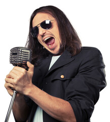 Canvas Print - Rock singer man singing into microphone