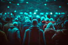 Crowd Of People Next To Each Other. The Concept Of Relationships In A Society Society. Blue Electric Tint. Generative AI