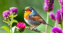 The Joy Of Spring: A Robin Amongst The Flowers Generative AI