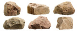 Fototapeta Tulipany - Collection of big rock stones isolated on transparent background. Realistic 3D render.