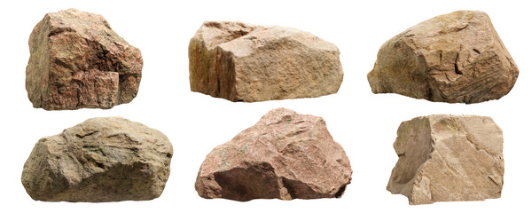 collection of big rock stones isolated on transparent background. realistic 3d render.
