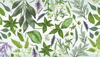 Sticker -  a picture of a bunch of leaves on a white background.  generative ai