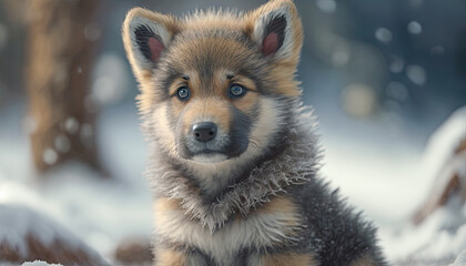 Poster - grey husky puppy on the snow