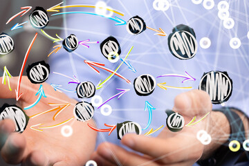 people network structure hr - human resources management and recruitment - 3d digital