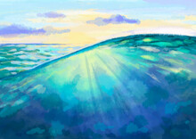 Color Illustration Of Seascape With Sky Horizontal. High Quality Illustration